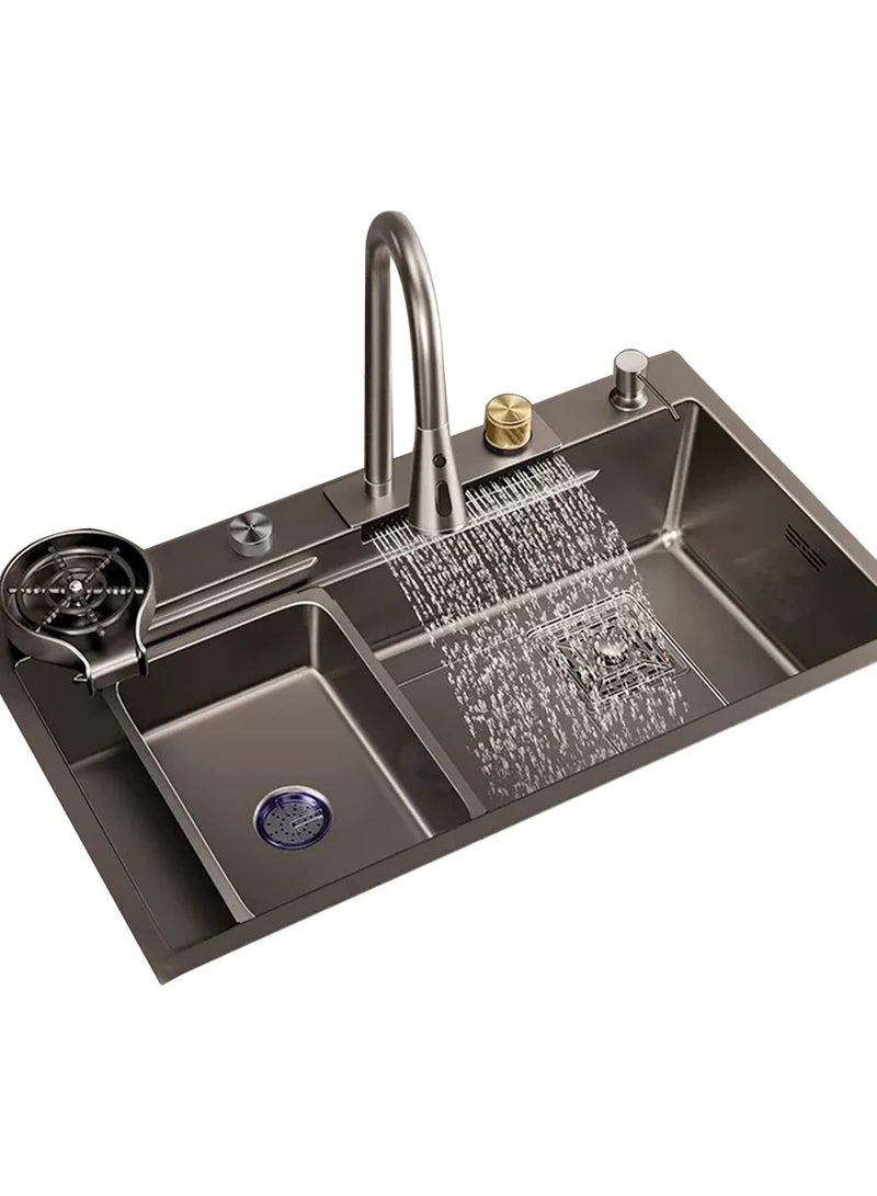 المفتاحة حوض مطبخ من الفولاذ المقاوم للصدأ 80×45 سم مع صنبور شلال - حوض مفرد مع غسالة أكواب وملحقات تركيب كاملة - تصميم عصري للتركيب السفلي/العلوي - Image 3